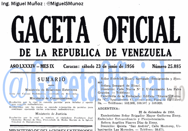 Gaceta Oficial 25085 del 23 Junio 1956