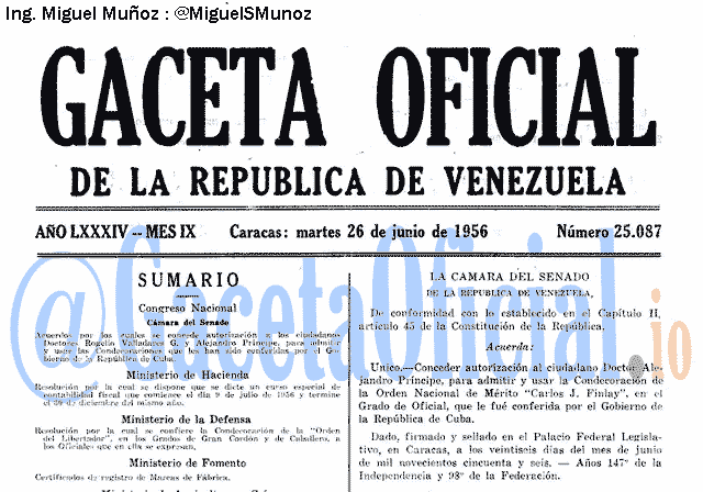 Gaceta Oficial 25087 del 26 Junio 1956