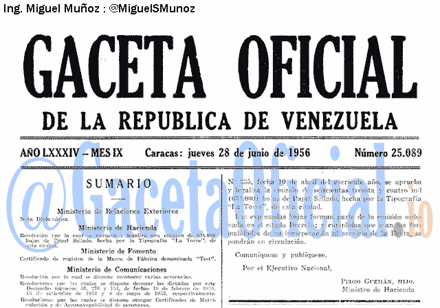 Gaceta Oficial 25089 del 28 Junio 1956