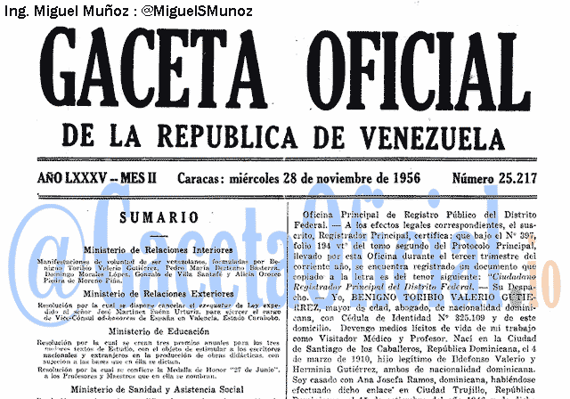 Gaceta Oficial 25217 del 28 Noviembre 1956