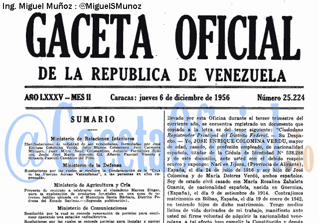 Gaceta Oficial 25224 del 6 Diciembre 1956