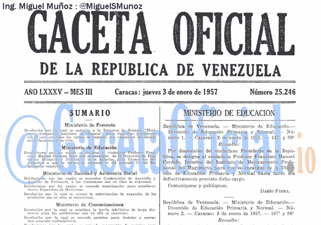 Gaceta Oficial 25246 del 3 Enero 1957