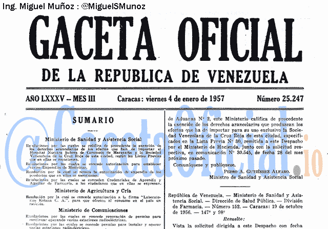 Gaceta Oficial 25247 del 4 Enero 1957