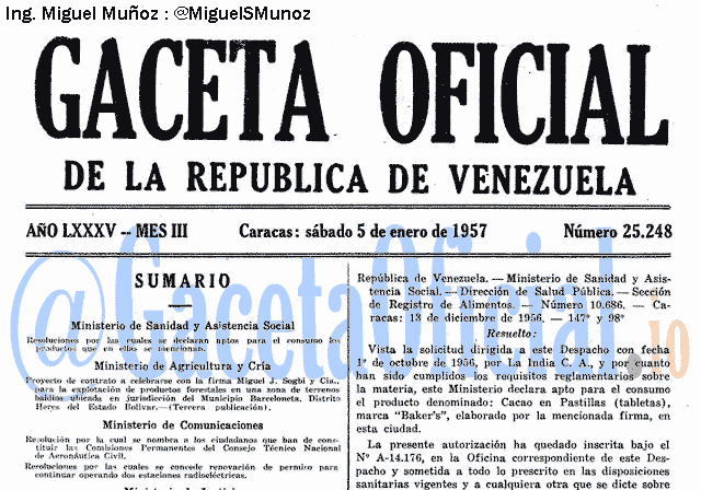 Gaceta Oficial 25248 del 5 Enero 1957