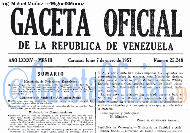 Gaceta Oficial 25249 del 7 Enero 1957