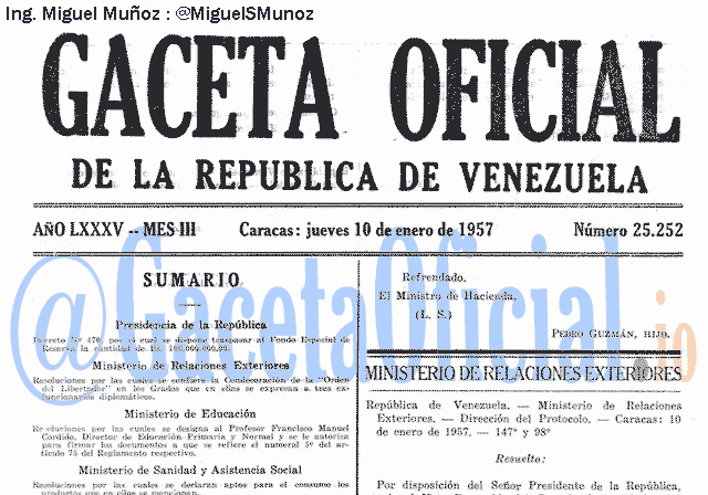 Gaceta Oficial 25252 del 10 Enero 1957