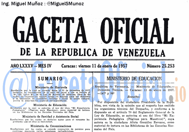 Gaceta Oficial 25253 del 11 Enero 1957