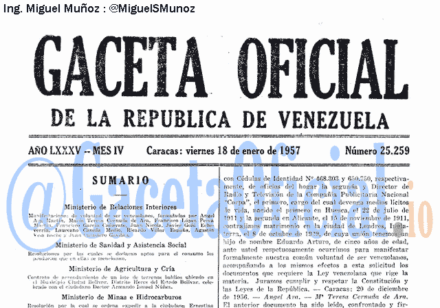 Gaceta Oficial 25259 del 18 Enero 1957