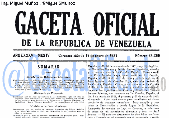 Gaceta Oficial 25260 del 19 Enero 1957