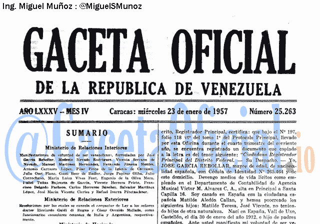 Gaceta Oficial 25263 del 23 Enero 1957