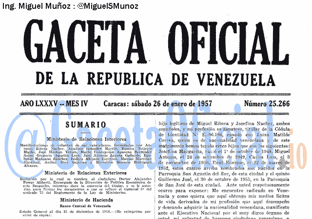 Gaceta Oficial 25266 del 26 Enero 1957