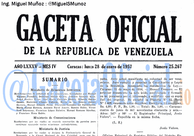 Gaceta Oficial 25267 del 28 Enero 1957