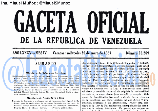 Gaceta Oficial 25269 del 30 Enero 1957
