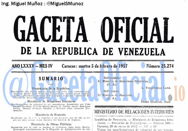 Gaceta Oficial 25274 del 5 Febrero 1957