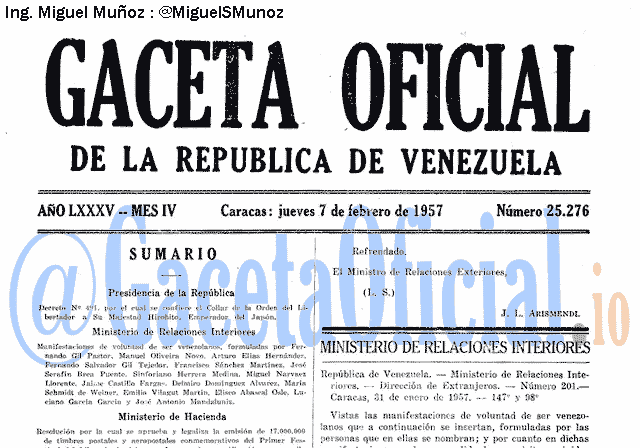 Gaceta Oficial 25276 del 7 Febrero 1957