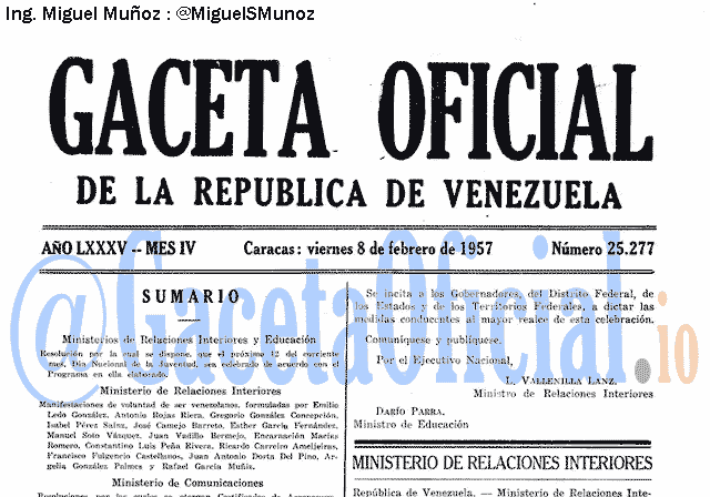 Gaceta Oficial 25277 del 8 Febrero 1957