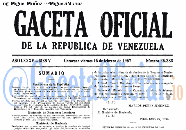 Gaceta Oficial 25283 del 15 Febrero 1957