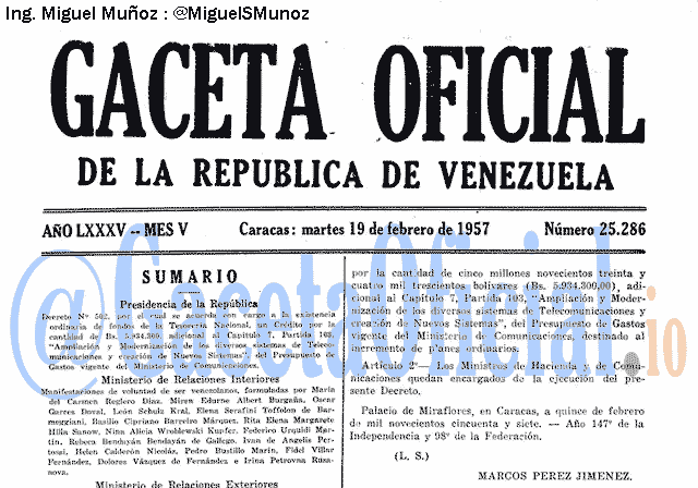 Gaceta Oficial 25286 del 19 Febrero 1957