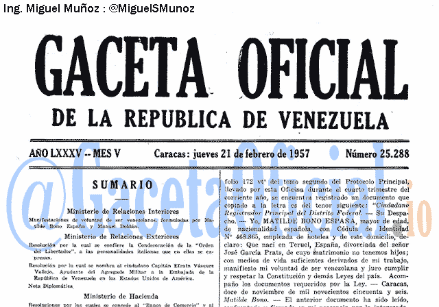 Gaceta Oficial 25288 del 21 Febrero 1957