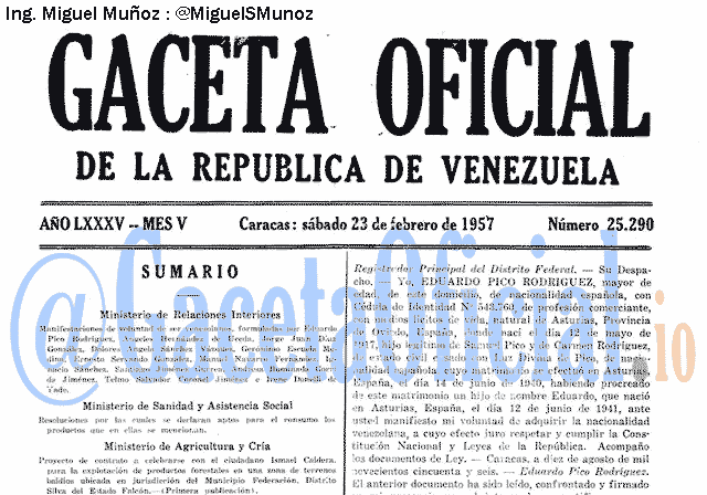 Gaceta Oficial 25290 del 23 Febrero 1957