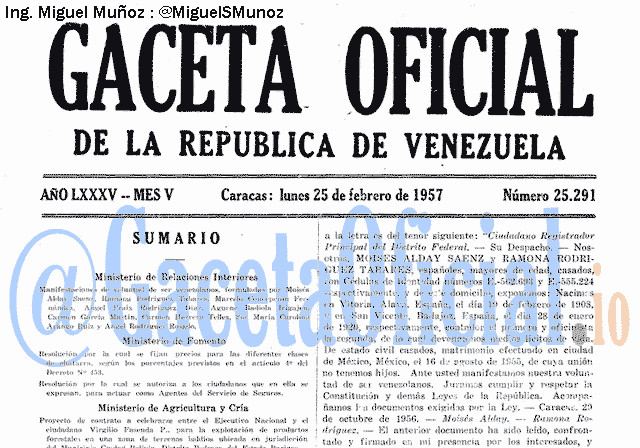 Gaceta Oficial 25291 del 25 Febrero 1957