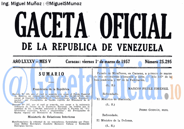 Gaceta Oficial 25295 del 1 Marzo 1957