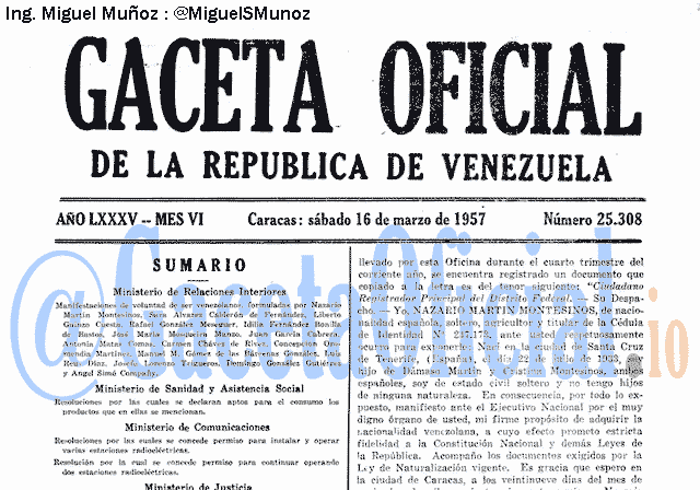 Gaceta Oficial 25308 del 16 Marzo 1957
