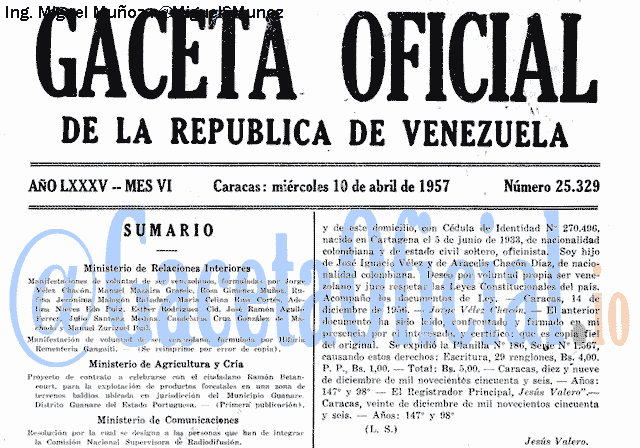 Gaceta Oficial 25329 del 10 Abril 1957