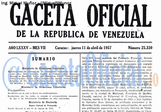 Gaceta Oficial 25330 del 11 Abril 1957