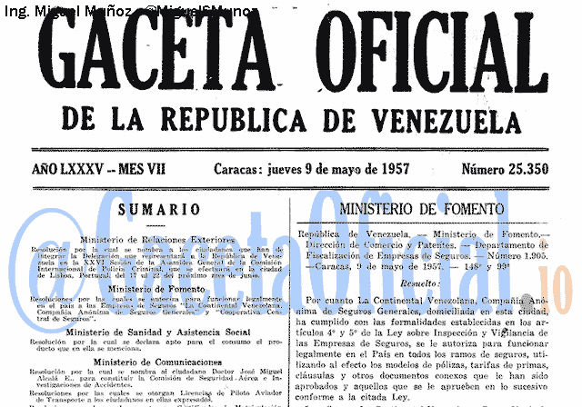Gaceta Oficial 25350 del 9 Mayo 1957