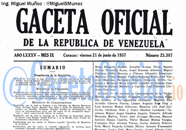 Gaceta Oficial 25387 del 21 Junio 1957