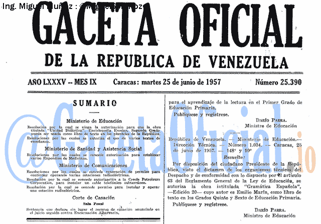 Gaceta Oficial 25390 del 25 Junio 1957