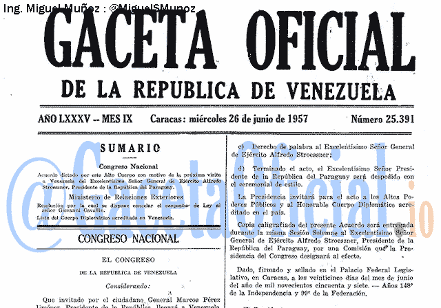 Gaceta Oficial 25391 del 26 Junio 1957