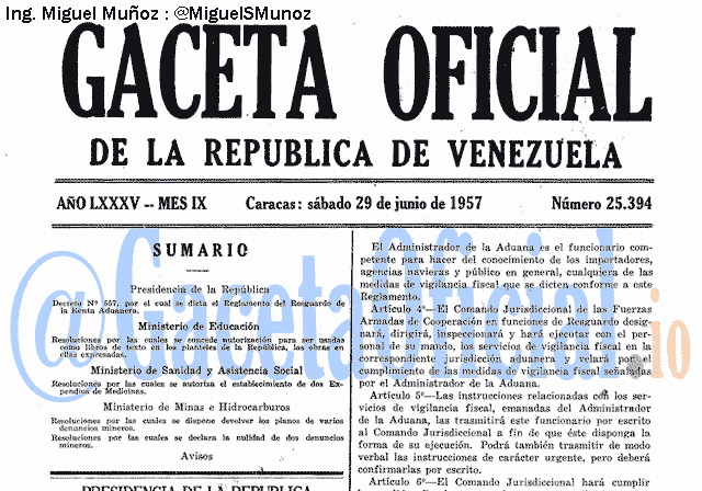 Gaceta Oficial 25394 del 29 Junio 1957