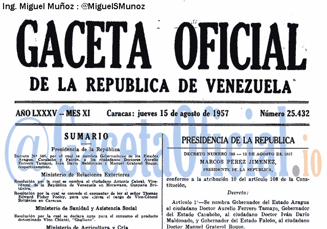 Gaceta Oficial 25432 del 15 Agosto 1957