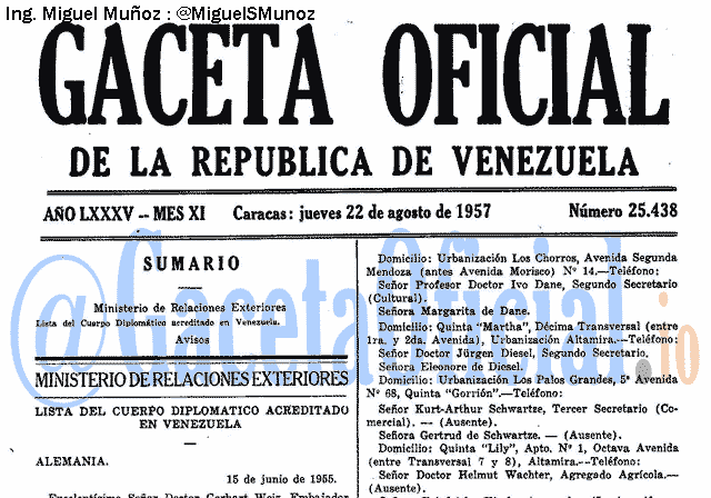 Gaceta Oficial 25438 del 22 Agosto 1957