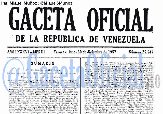 Gaceta Oficial 25547 del 30 Diciembre 1957