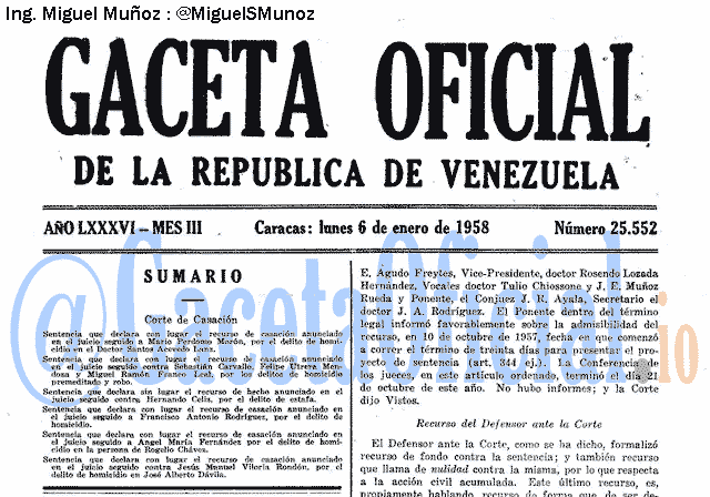 Gaceta Oficial 25552 del 6 Enero 1958