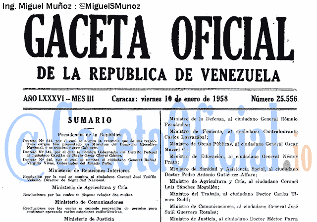 Gaceta Oficial 25556 del 10 Enero 1958