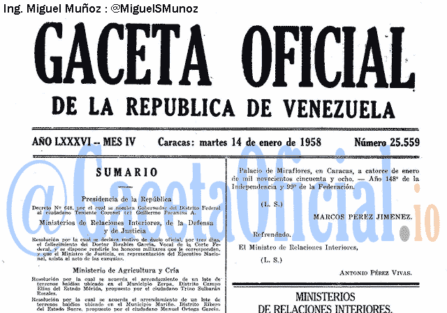 Gaceta Oficial 25559 del 14 Enero 1958