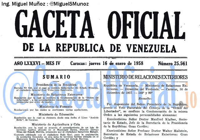 Gaceta Oficial 25561 del 16 Enero 1958