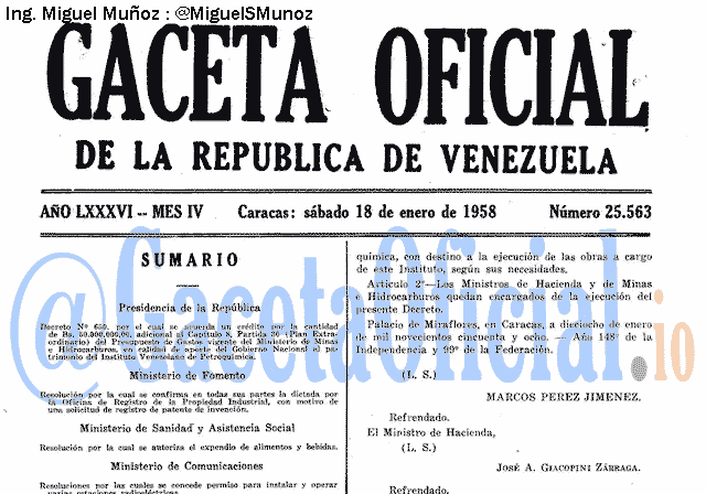 Gaceta Oficial 25563 del 18 Enero 1958
