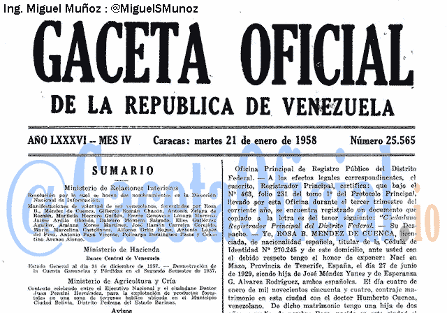 Gaceta Oficial 25565 del 21 Enero 1958