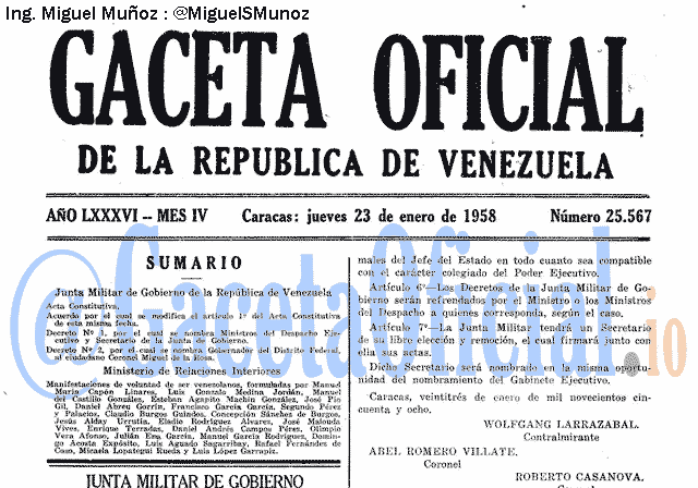 Gaceta Oficial 25567 del 23 Enero 1958