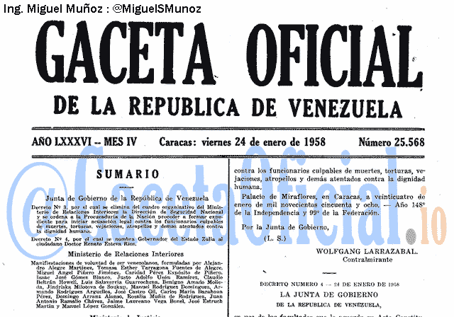 Gaceta Oficial 25568 del 24 Enero 1958