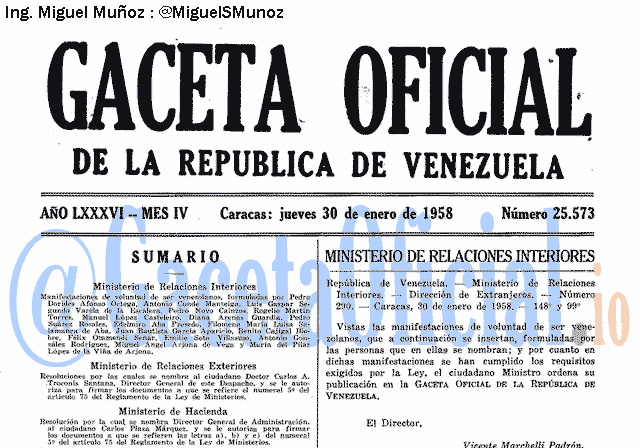 Gaceta Oficial 25573 del 30 Enero 1958