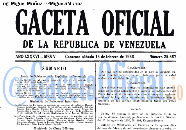 Gaceta Oficial 25587 del 15 Febrero 1958