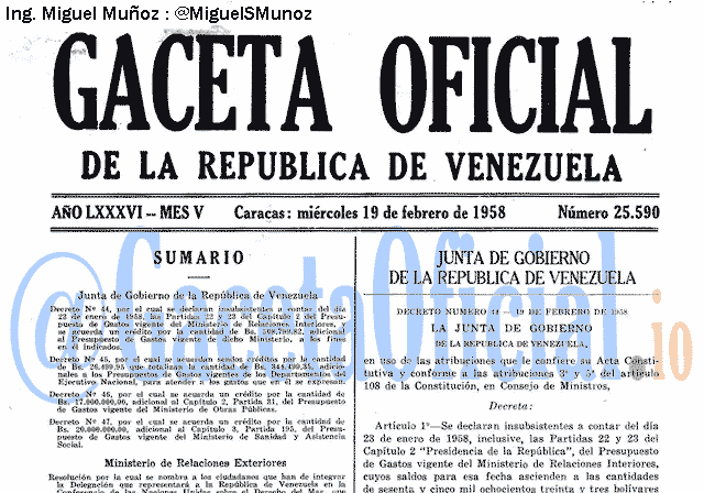 Gaceta Oficial 25590 del 19 Febrero 1958
