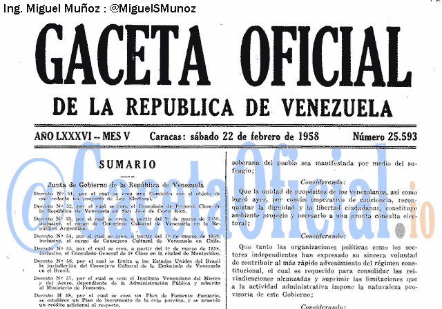 Gaceta Oficial 25593 del 22 Febrero 1958