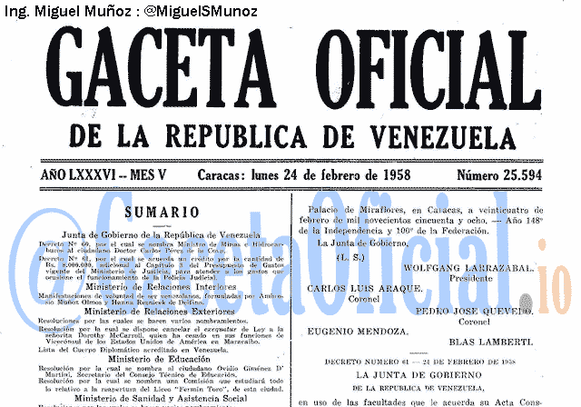Gaceta Oficial 25594 del 24 Febrero 1958